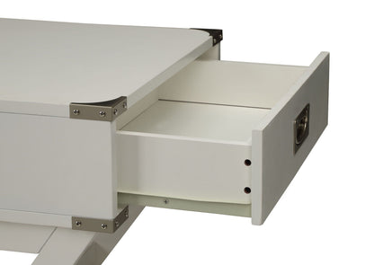 Babs accent table white finish with open drawer and metal corner brackets by HouseOfZazla on Tampa Home & Garden Store