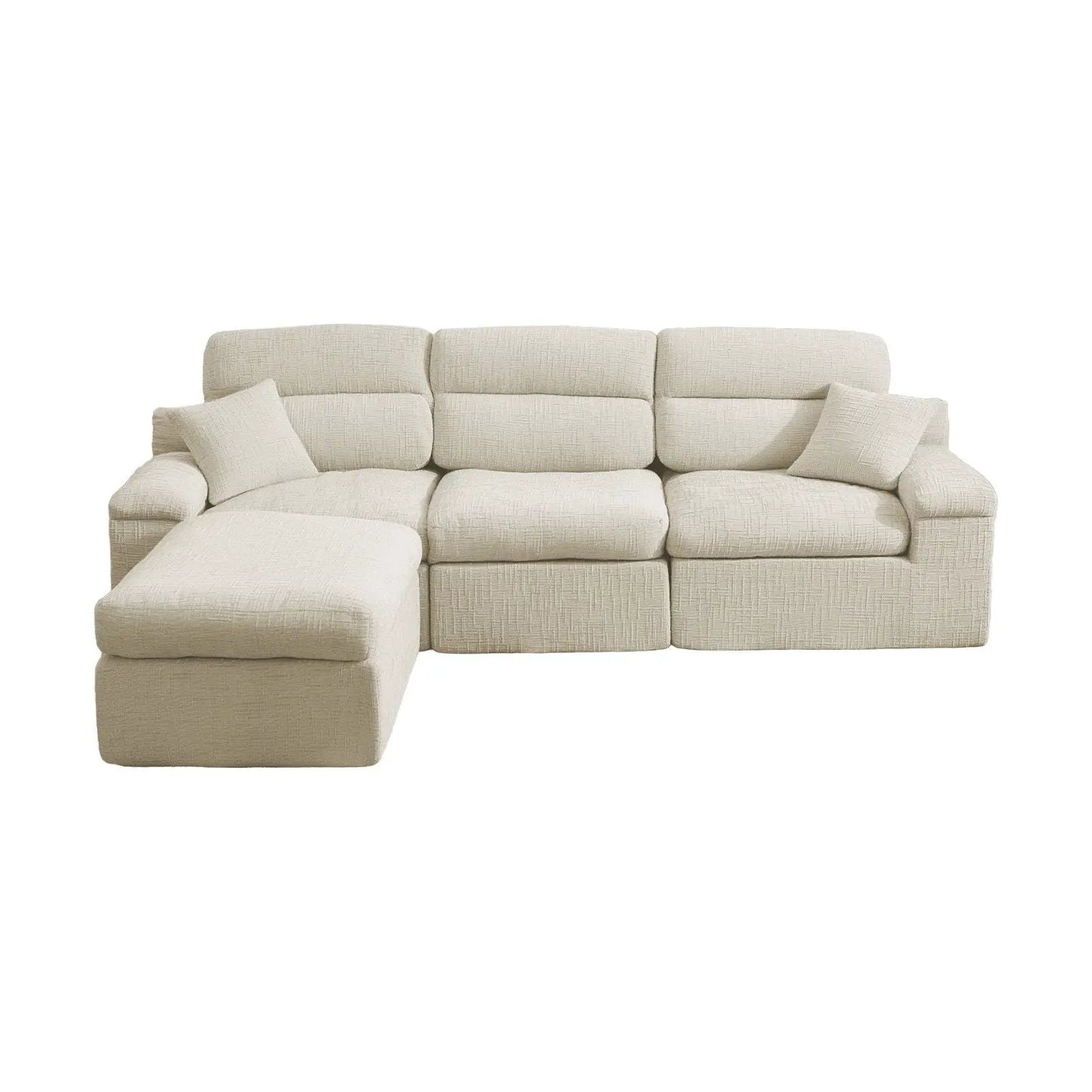 Corner chaise sofa with high backrest in beige fabric, 2-piece set by Unique Piece Furniture on Tampa Home & Garden Store
