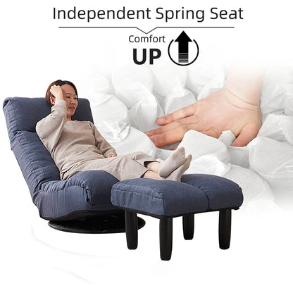 Adjustable Japanese reclining floor chair with metal frame in blue fabric upholstery on Tampa Home & Garden Store