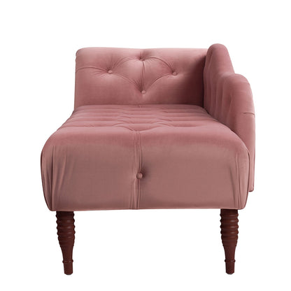 Tufted roll-arm pink velvet chaise lounge with premium foam, dark wood turned legs by HouseOfZazla on Tampa Home & Garden Store