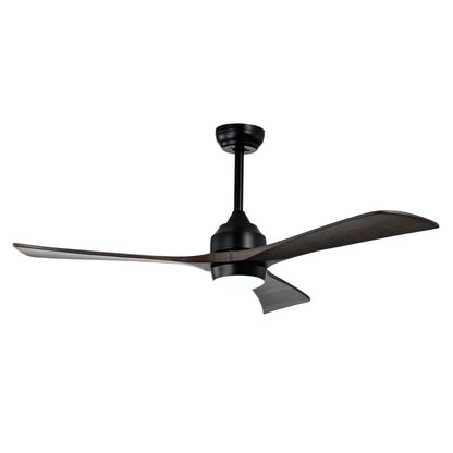 52-inch ceiling fan with solid wood blades, black motor housing, light kit with white globe on downrod on Tampa Home & Garden Store