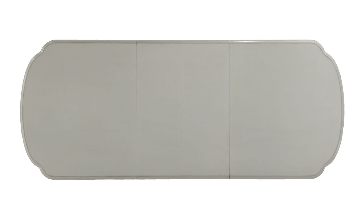Dresden dining table top pearl silver finish with wood construction and rounded edge details on Tampa Home & Garden Store