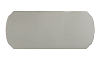 Dresden dining table top pearl silver finish with wood construction and rounded edge details on Tampa Home & Garden Store