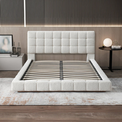 Modern Upholstered Platform Bed and Wood Slats