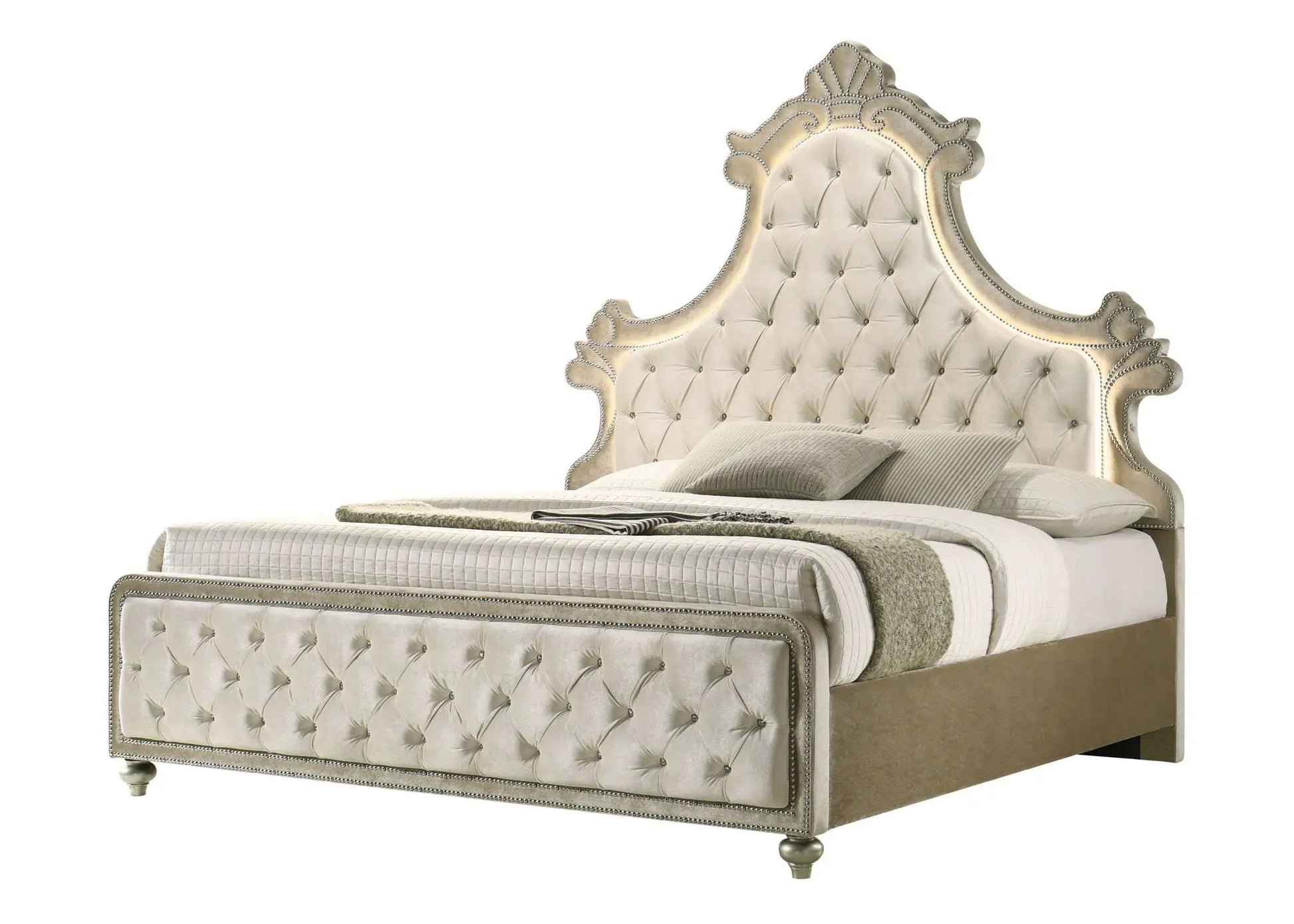 Lucienne upholstered bed with tufted cream fabric and LED lighting Unique Piece Furniture on Tampa Home & Garden Store