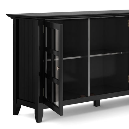Acadian wide storage cabinet handcrafted by HouseOfZazla, black finish with glass doors on Tampa Home & Garden Store