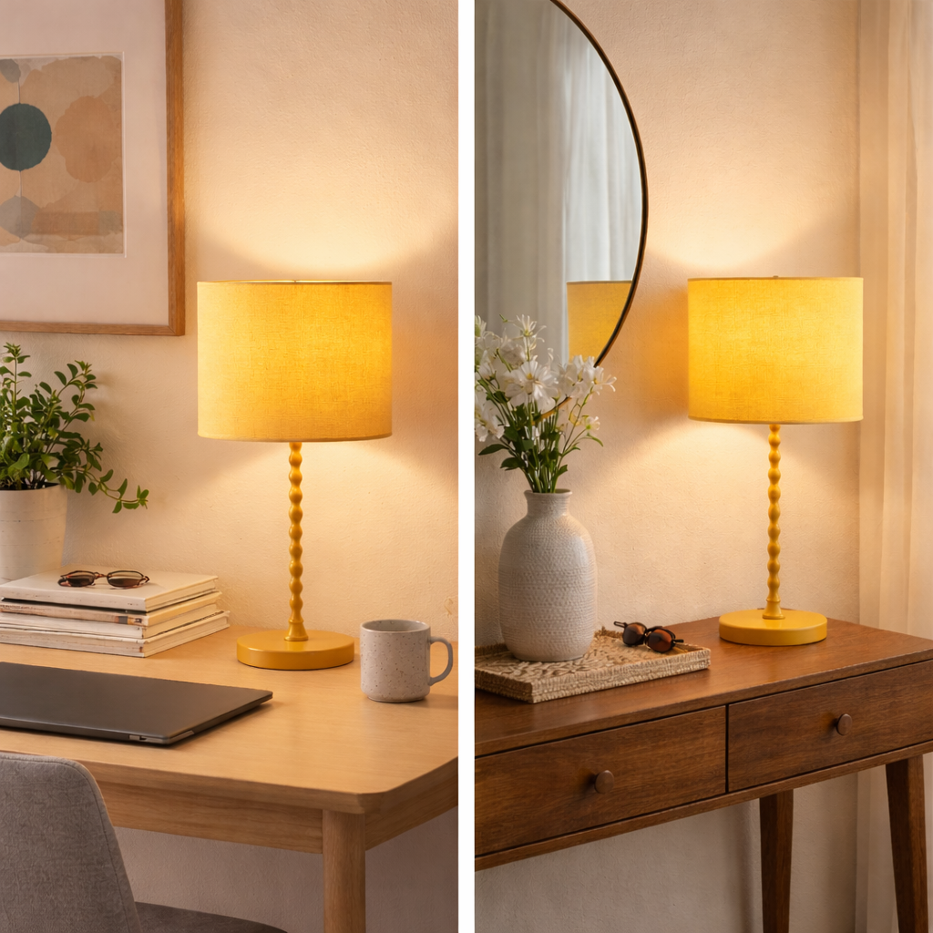 Modern Classic Desk Lamps yellow twisted-stem table lamps with shade on desk and dresser on Tampa Home & Garden Store