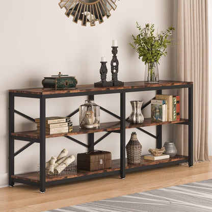 Extra long console table with X-back design, 3-tier storage, dark top by HouseOfZazla on Tampa Home & Garden Store