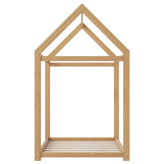 HouseOfZazla wooden house-shaped platform bed frame in natural oak finish on Tampa Home & Garden Store