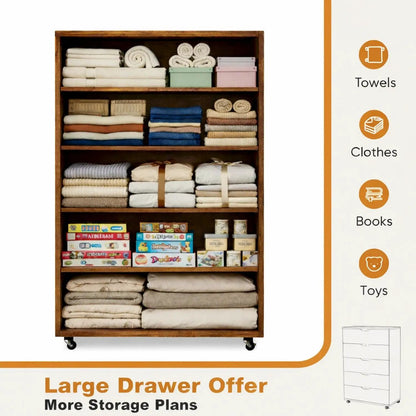 Modern 5 Drawer Dresser With Wheels wooden accent chest storage with towels and linens on Tampa Home & Garden Store