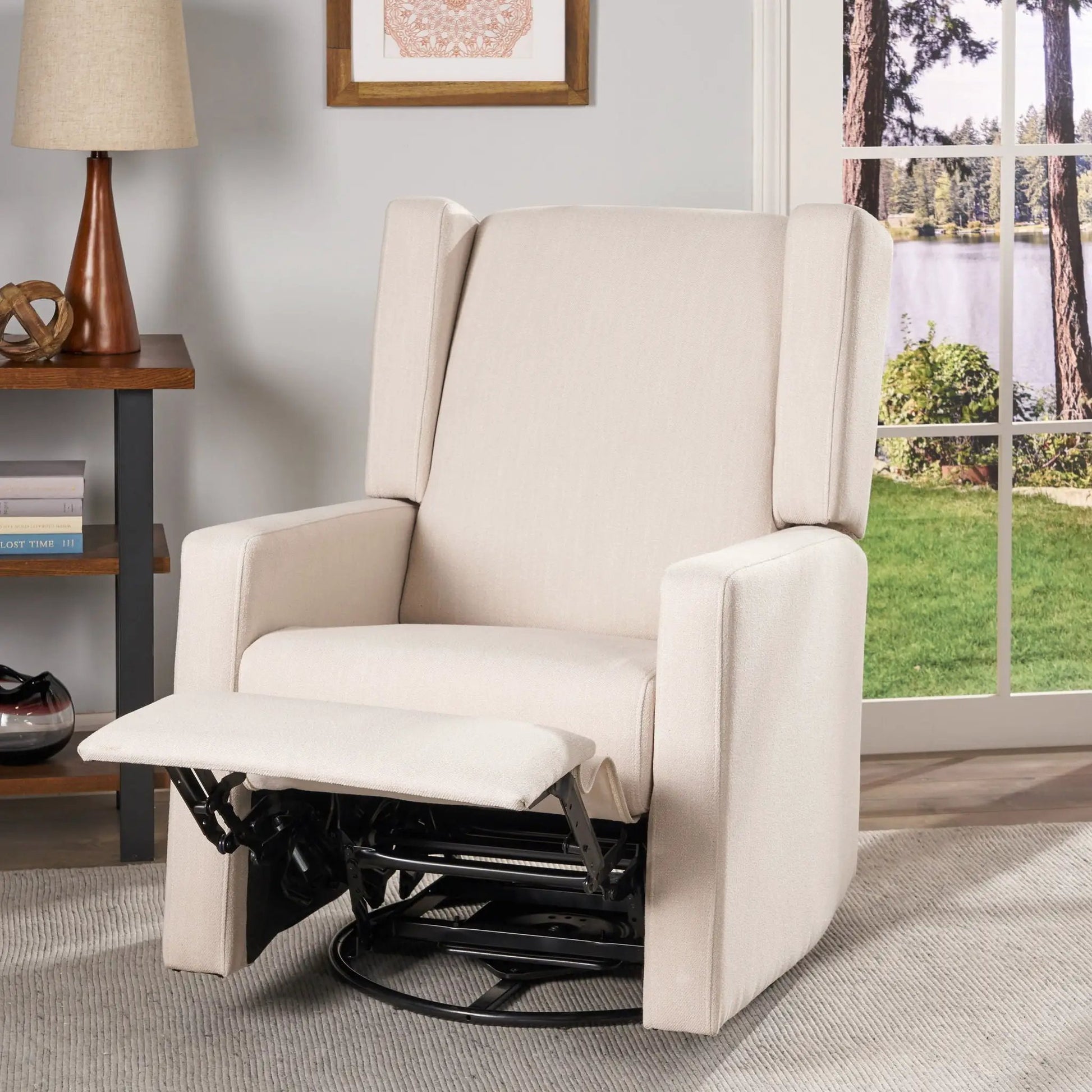 Landau Contemporary Fabric Upholstered Swivel Recliner beige fabric by Unique Piece Furniture on Tampa Home & Garden Store