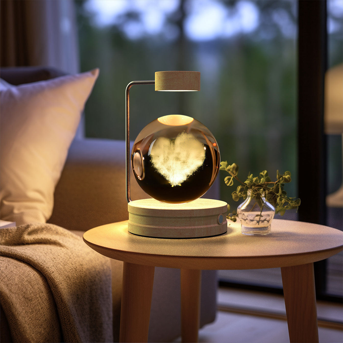 Crystal ball night light on wooden base, USB powered, warm bedside lamp on Tampa Home & Garden Store