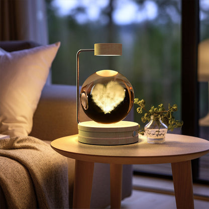 Crystal ball night light on wooden base, USB powered, warm bedside lamp on Tampa Home & Garden Store