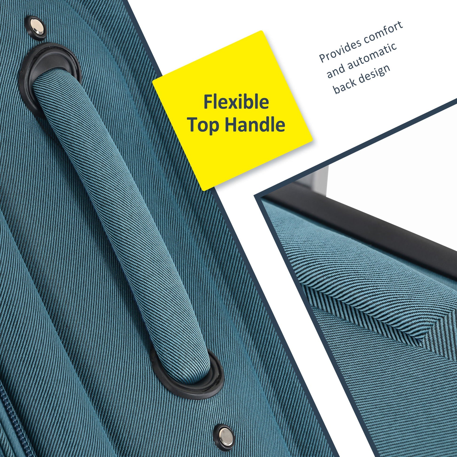 HouseOfZazla softside luggage three-piece set in teal fabric with flexible top handle on Tampa Home & Garden Store