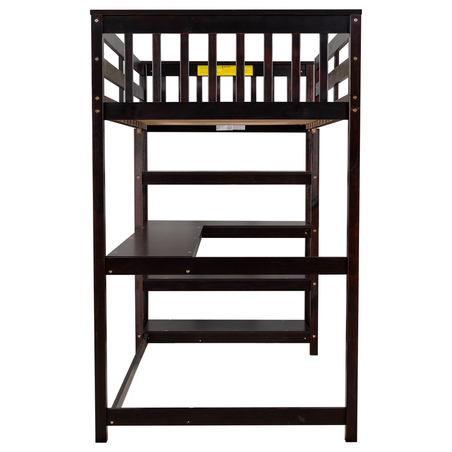 Loft bed with storage shelves and under-bed desk in dark wood by HouseOfZazla on Tampa Home & Garden Store