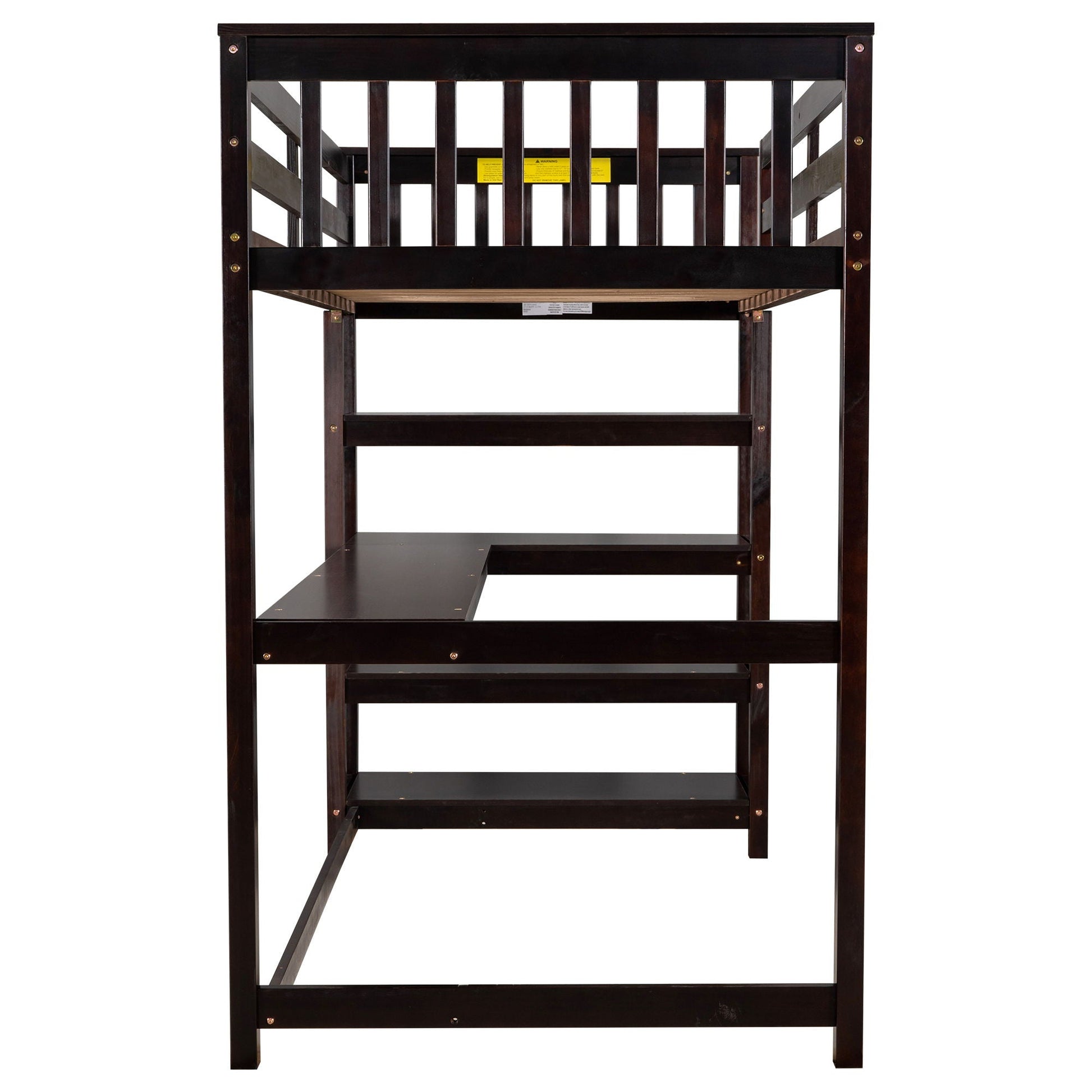 Loft bed with storage shelves and under-bed desk in dark wood by HouseOfZazla on Tampa Home & Garden Store