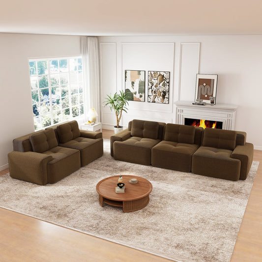 Modular deep-seat sofa set by HouseOfZazla in brown fabric in a modern living room on Tampa Home & Garden Store