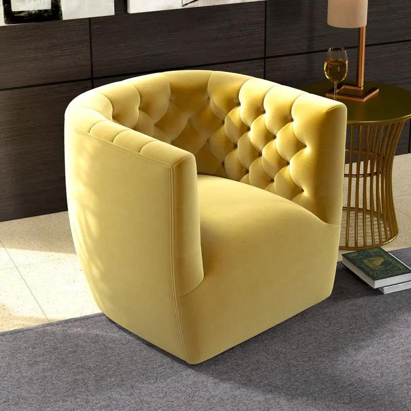 Delaney Ergonomic Swivel Chair in yellow velvet with tufted back and curved arms on Tampa Home & Garden Store