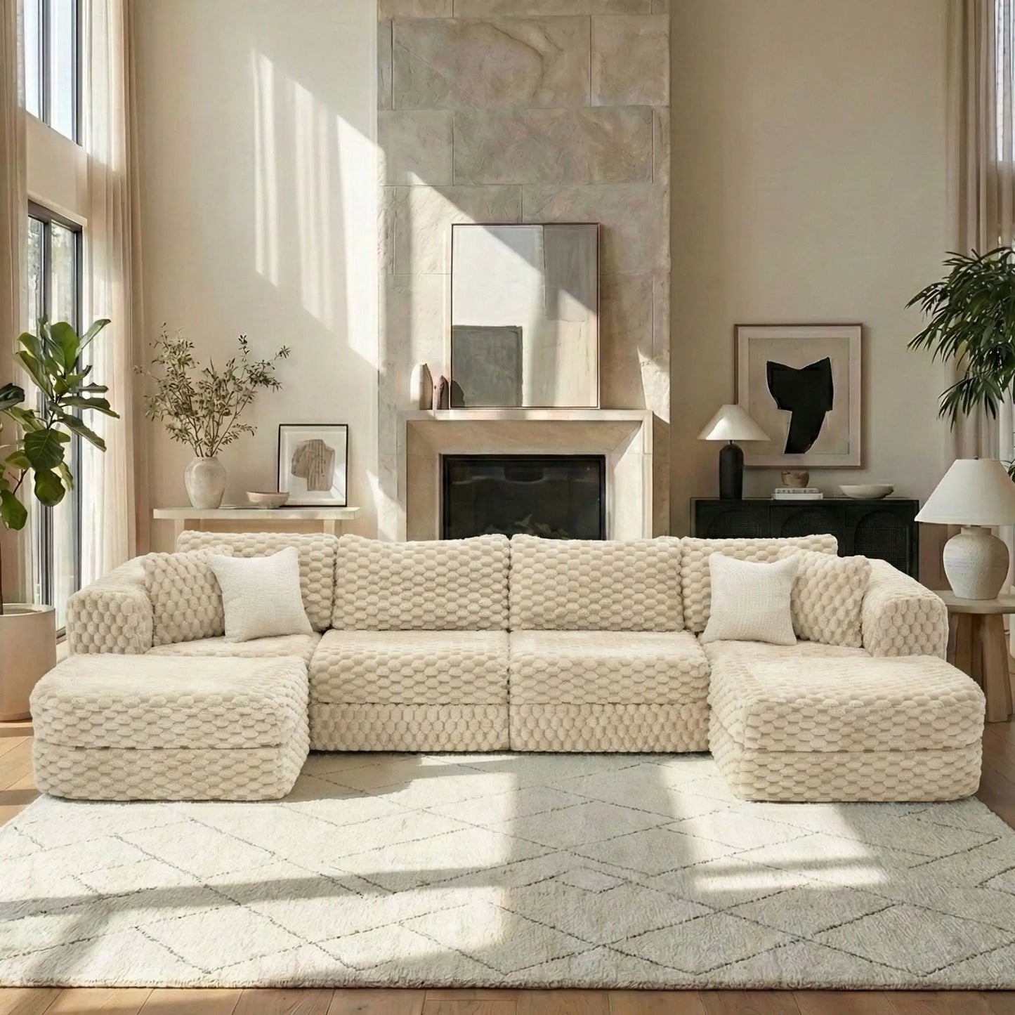 Modular Sectional Sofa with 2 Movable Ottomans