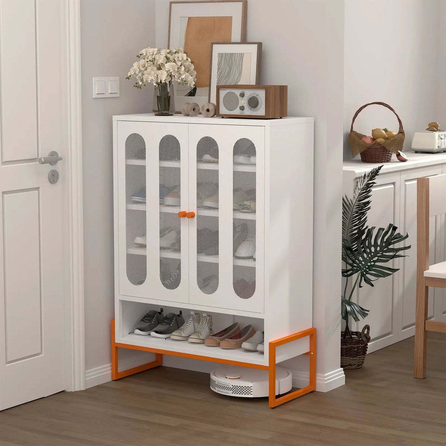 Modern Metal Shoe Cabinet with Double-Sided Doors