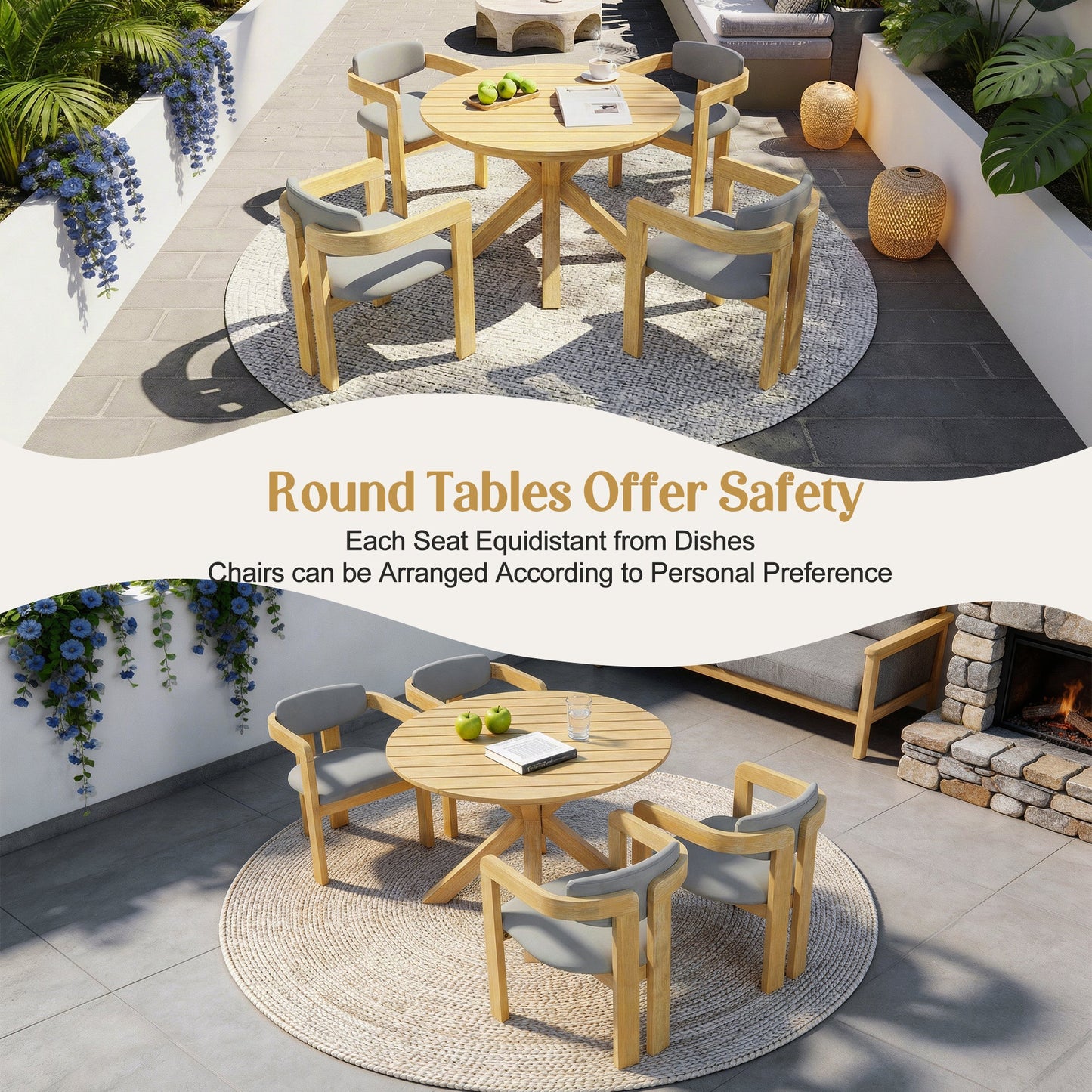 Outdoor Acacia Wood Round Dining Set and Chairs