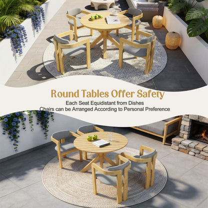 Outdoor Acacia Wood Round Dining Set and Chairs