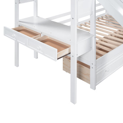 Bunk bed with storage drawers and built-in desk in white, visible drawer and slatted bed base on Tampa Home & Garden Store
