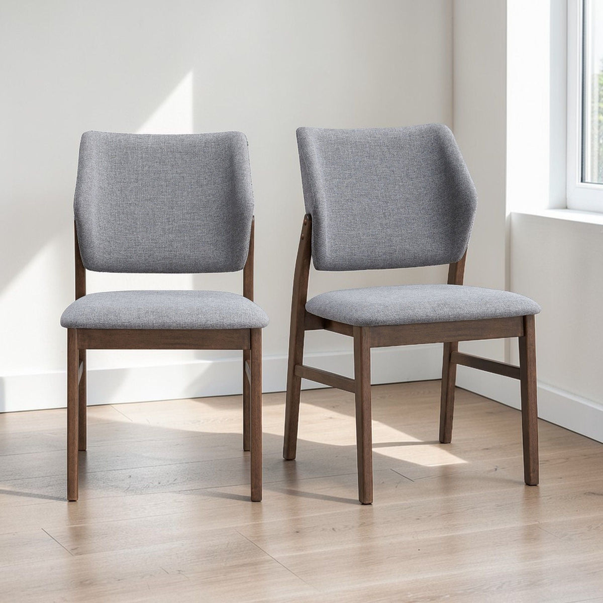 Padded seat side chairs set of 2 in gray fabric with wooden legs on Tampa Home & Garden Store