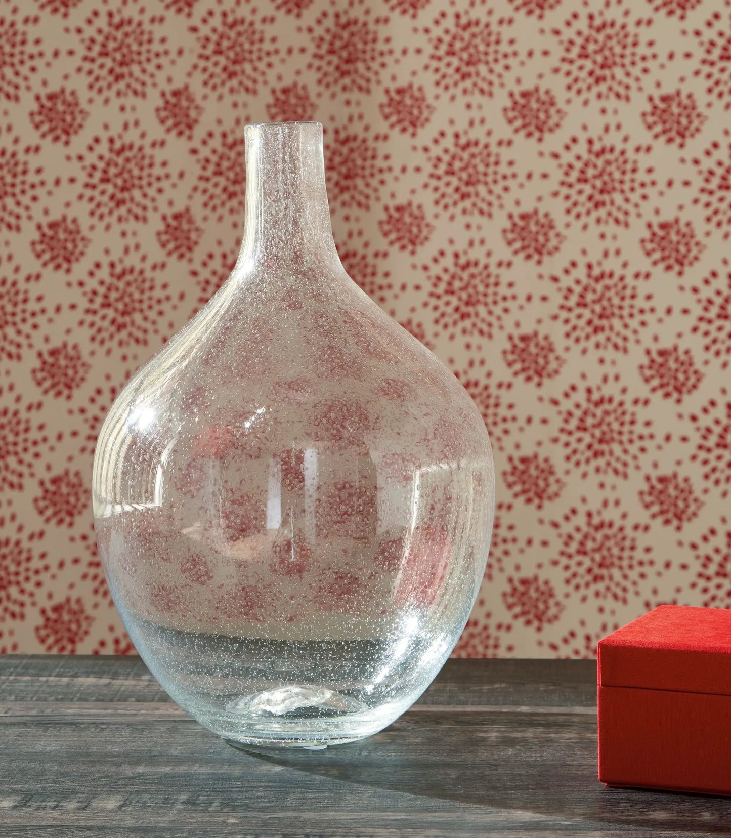 Kurthorne vase by Unique Piece Furniture, clear glass with bubbles, tall neck on Tampa Home & Garden Store