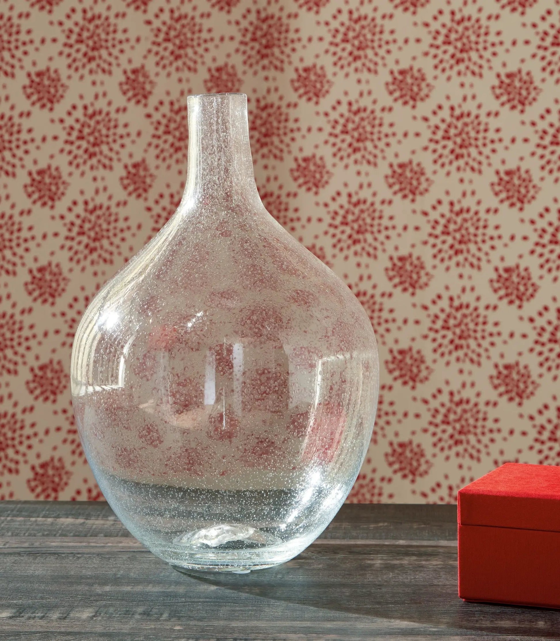 Kurthorne vase by Unique Piece Furniture, clear glass with bubbles, tall neck on Tampa Home & Garden Store