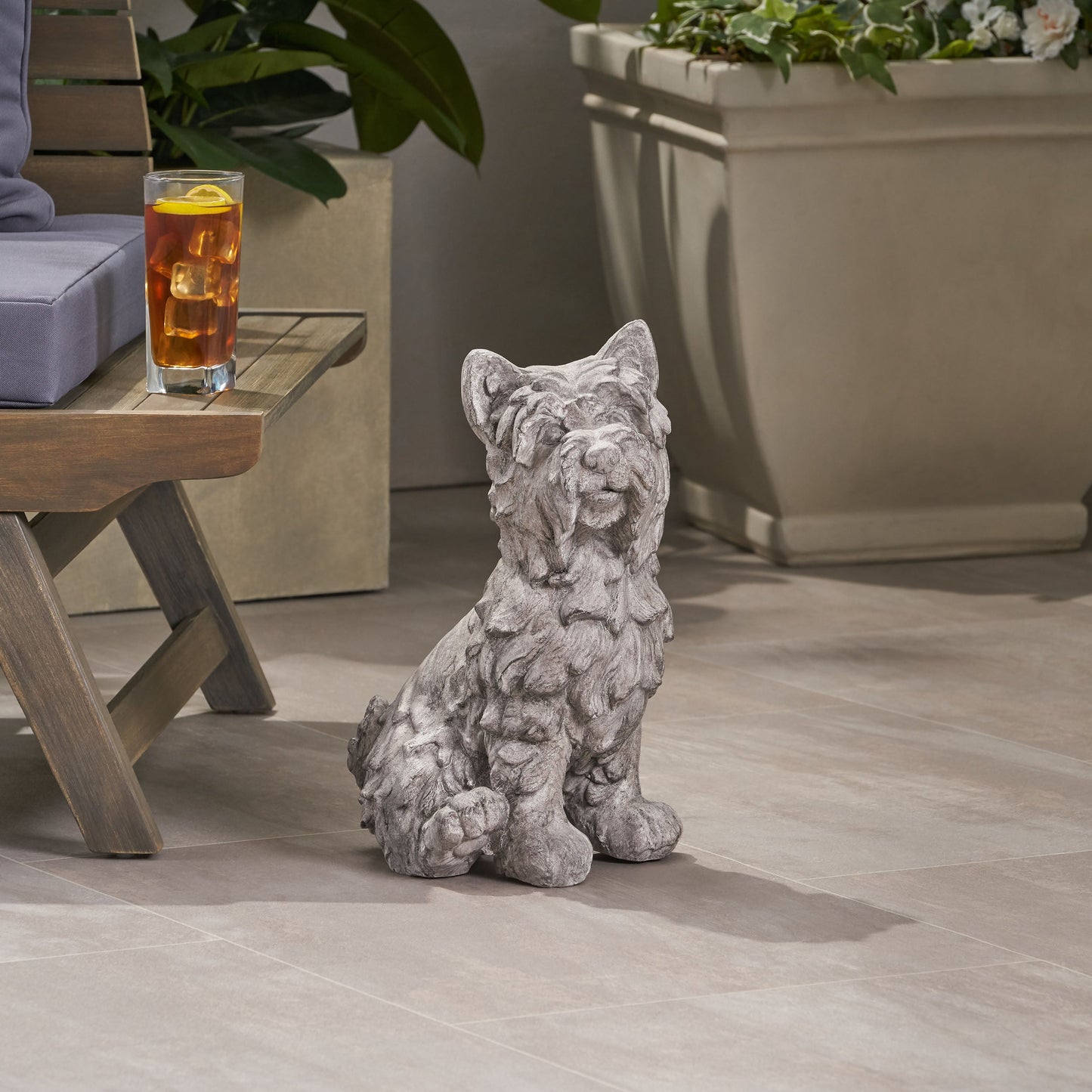 Cricket Dog Cast Stone Garden Statue gray weathered finish outdoor garden accessory on Tampa Home & Garden Store