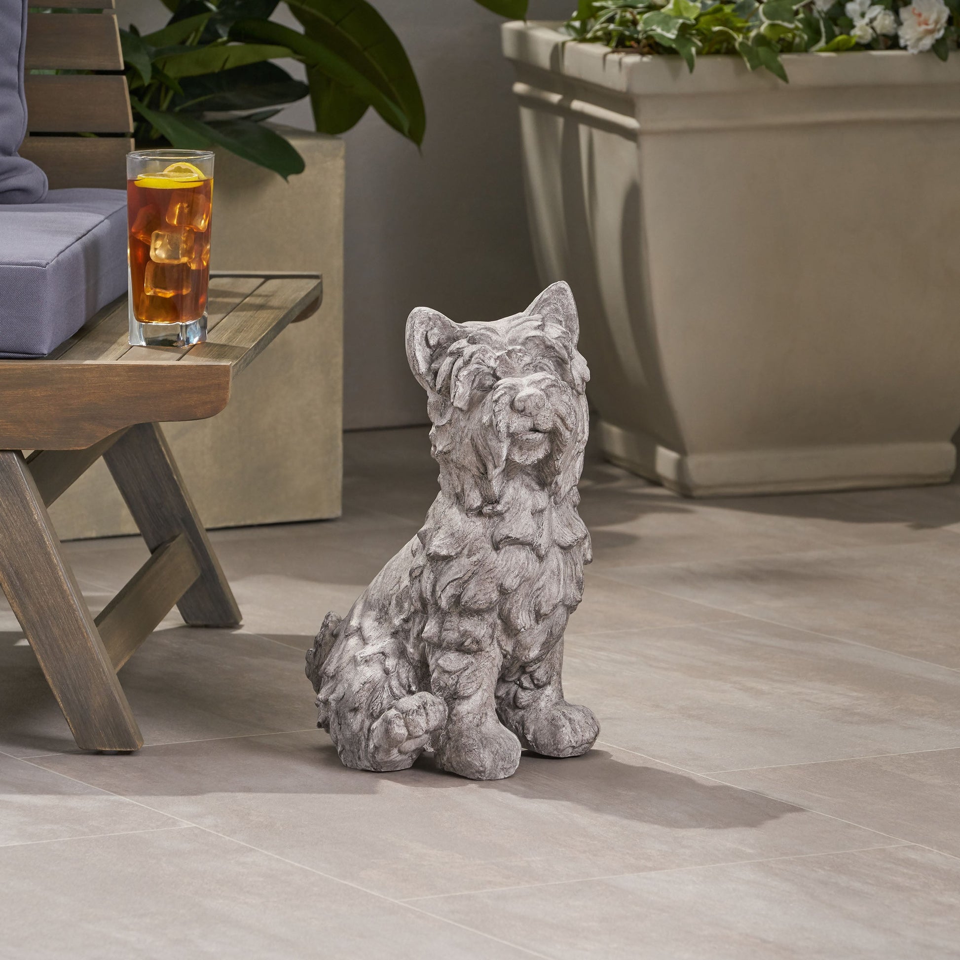 Cricket Dog Cast Stone Garden Statue gray weathered finish outdoor garden accessory on Tampa Home & Garden Store