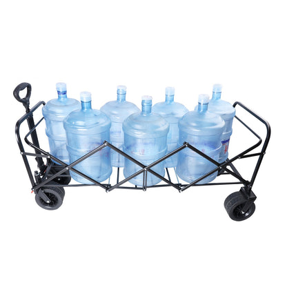 HouseOfZazla outdoor folding wagon cart with extender, black frame carrying water jugs on Tampa Home & Garden Store
