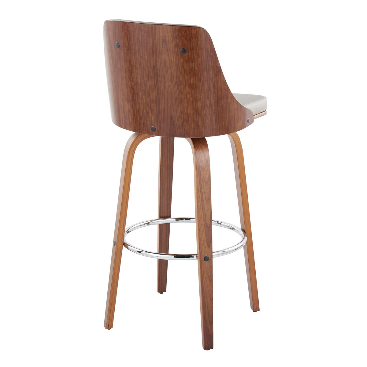 Mid-Century Modern swivel barstool walnut back beige cushion round chrome footrest HouseOfZazla on Tampa Home & Garden Store
