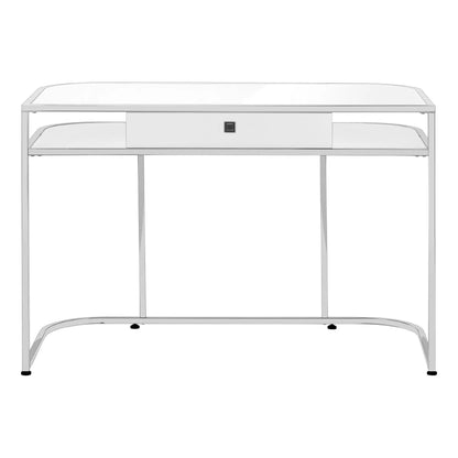 White computer desk with central drawer and curved shelves, modern writing desk on Tampa Home & Garden Store