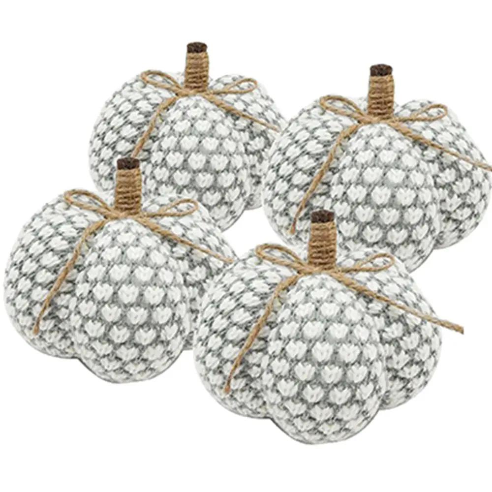 Knite pumpkin ornament decor white knitted pumpkins set of 5 Unique Piece Furniture on Tampa Home & Garden Store