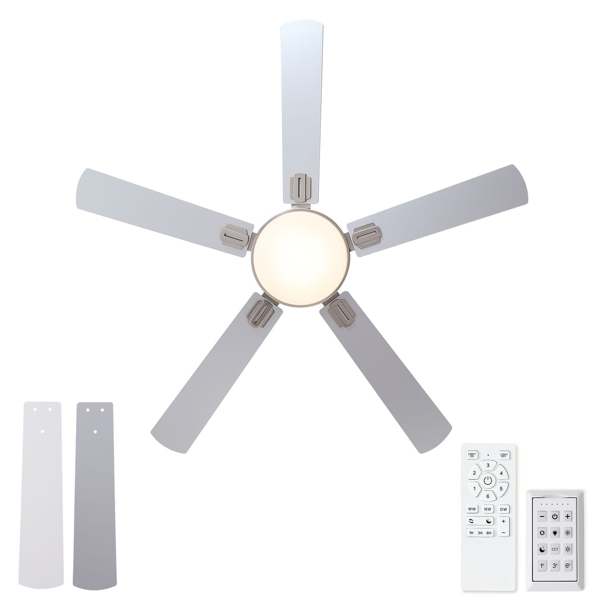 Flush mount ceiling fan with LED light and remote by HouseOfZazla pearl silver 5 gray blades on Tampa Home & Garden Store