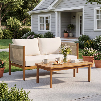 Outdoor Loveseat and Acacia Wood Coffee Table Set