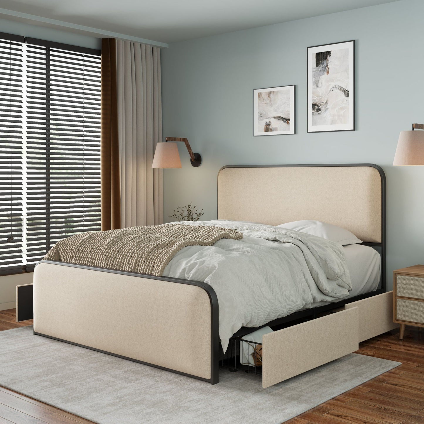 Modern Curved Upholstered Headboard and Footboard