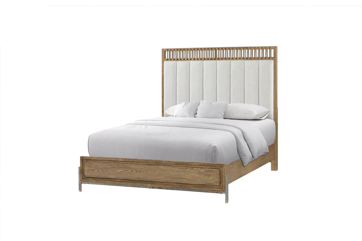 Elegant Upholstered Strap Panel Bed Latte Finish