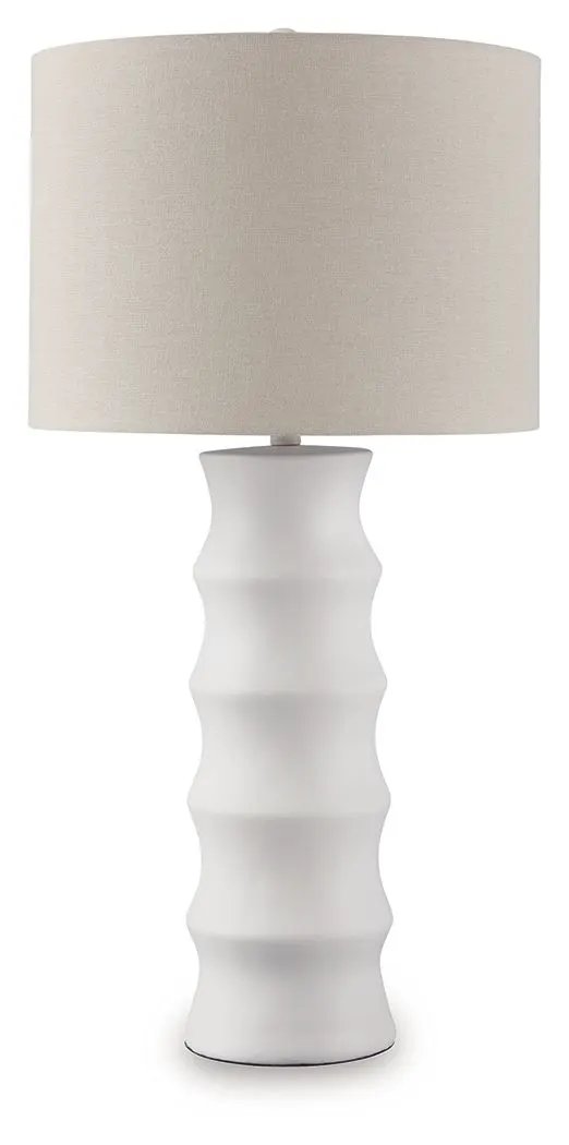 Veraleigh - Poly Lamp floor lamp with white base and beige shade Unique Piece Furniture on Tampa Home & Garden Store