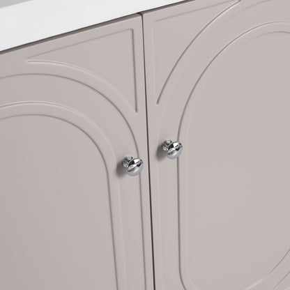 Freestanding bathroom vanity doors with curved panel detail, beige finish, chrome knobs HouseOfZazla on Tampa Home & Garden Store