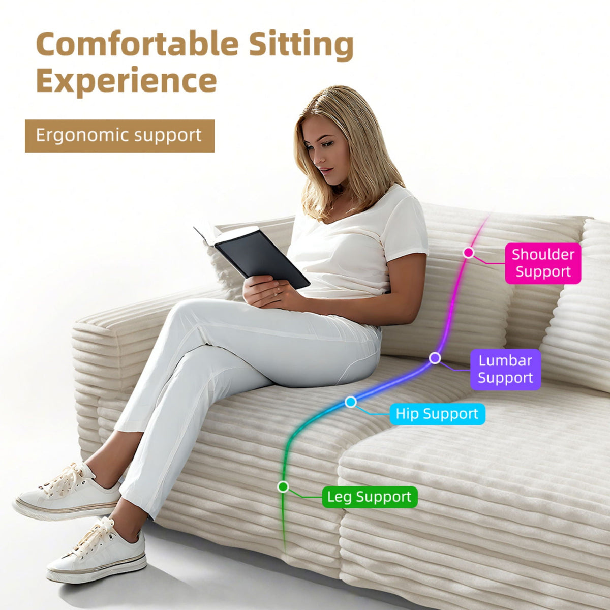 Deep Seat Sofa Bed With Ottoman and Soft Pillows