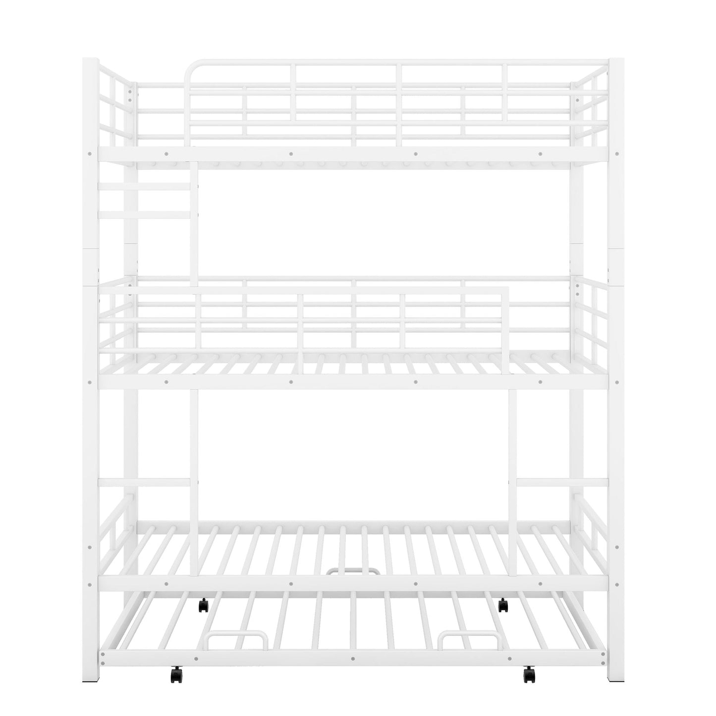 Triple bunk bed with trundle, white heavy-duty steel construction by HouseOfZazla on Tampa Home & Garden Store