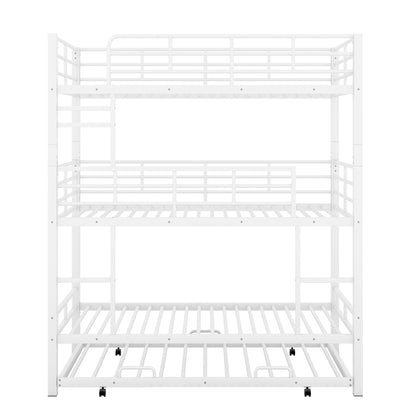 Triple bunk bed with trundle, white heavy-duty steel construction by HouseOfZazla on Tampa Home & Garden Store
