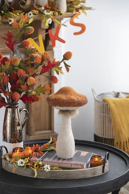 Mushroom Holiday Ornament set of 2 with beige stem and orange-brown cap by Unique Piece Furniture on Tampa Home & Garden Store