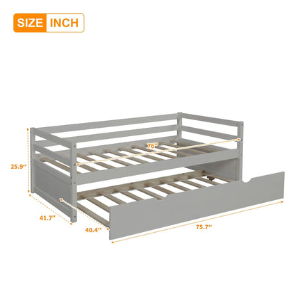 Twin Daybed with Trundle Frame and Solid Pine