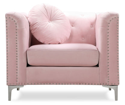 Contemporary sloped-arm chair in pink micro suede with studded trim by HouseOfZazla on Tampa Home & Garden Store