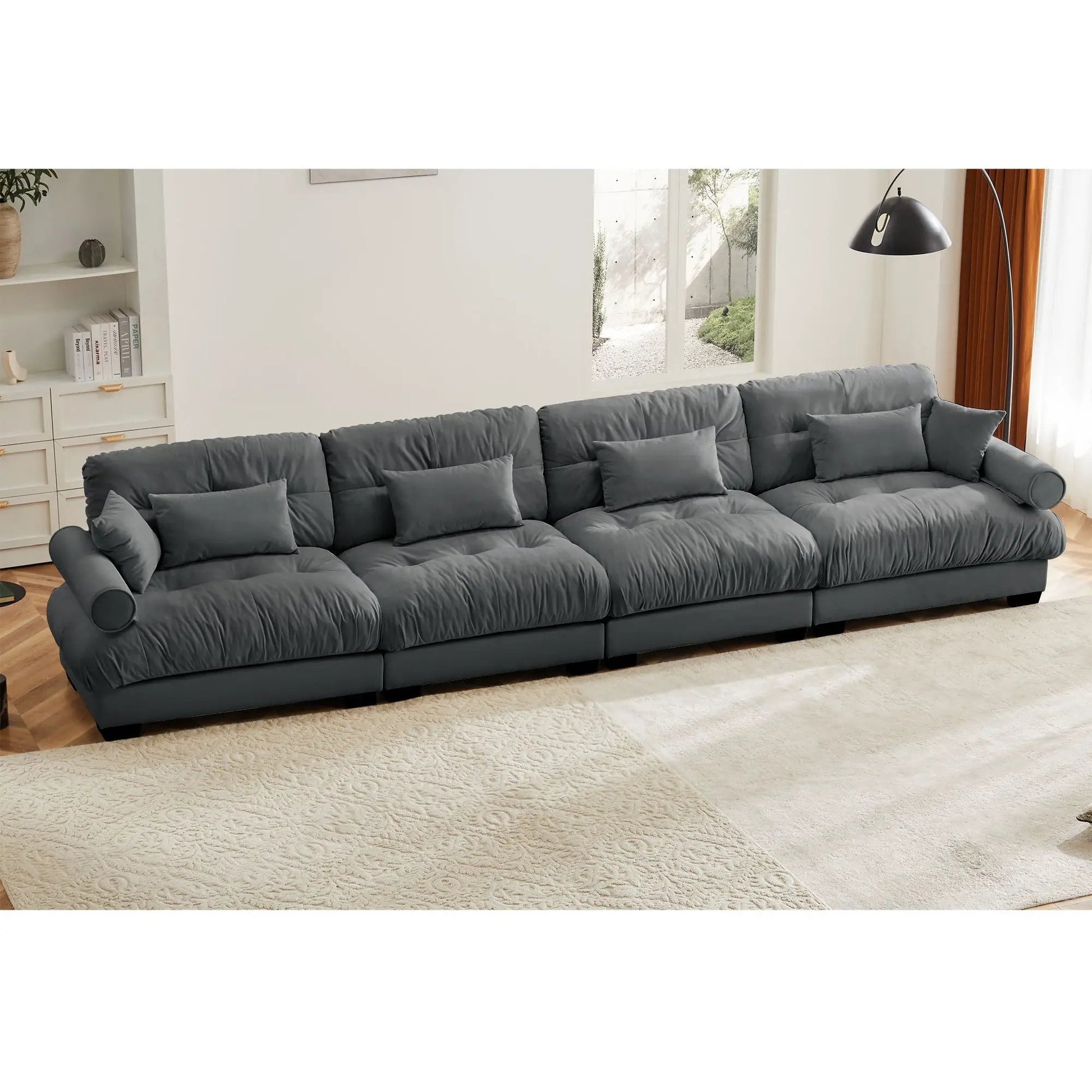 Oversized modular stationary sectional sofa in dark blue-gray fabric, L-shaped with cushions on Tampa Home & Garden Store