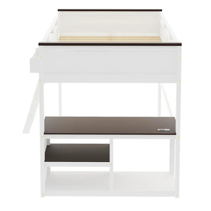 Queen Size Loft Bed With Desk and Storage White